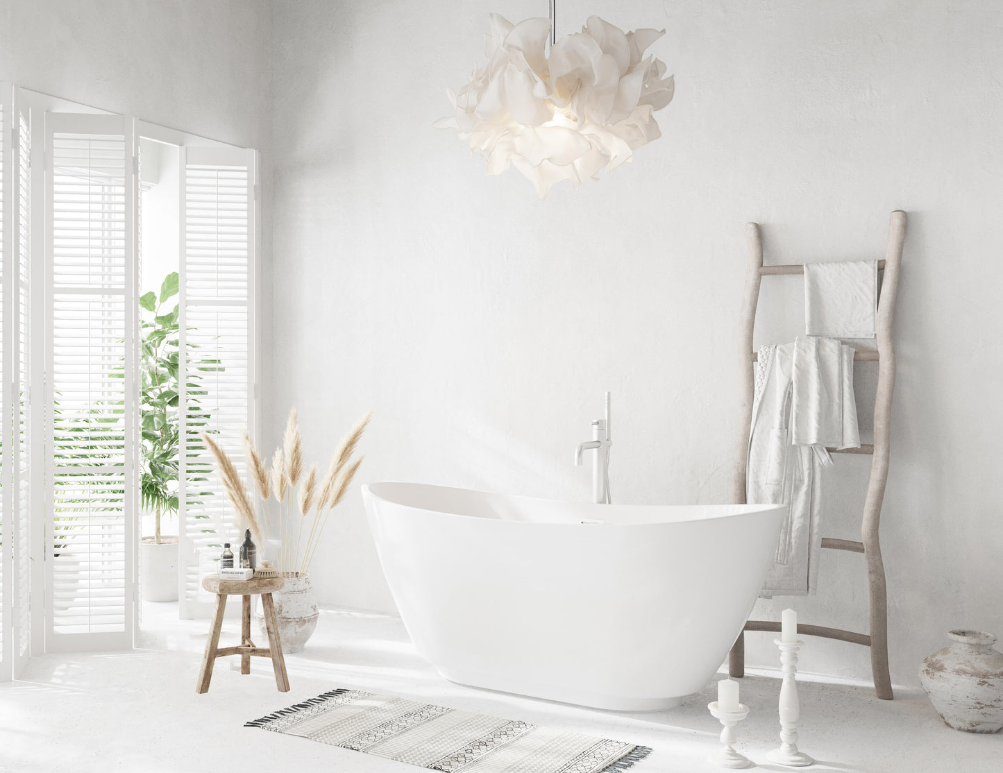 67 inch Soaking Bathtub in Glossy White with Polished White Trim