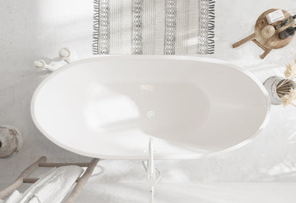 67 inch Soaking Bathtub in Glossy White with Polished White Trim