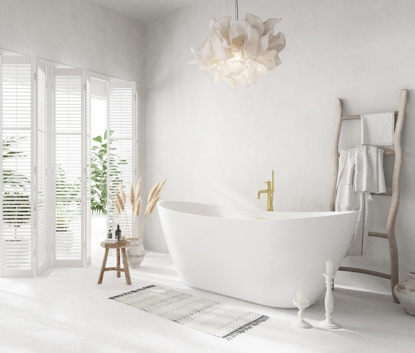 72 inch Soaking Bathtub in Glossy White with Brushed Gold Trim