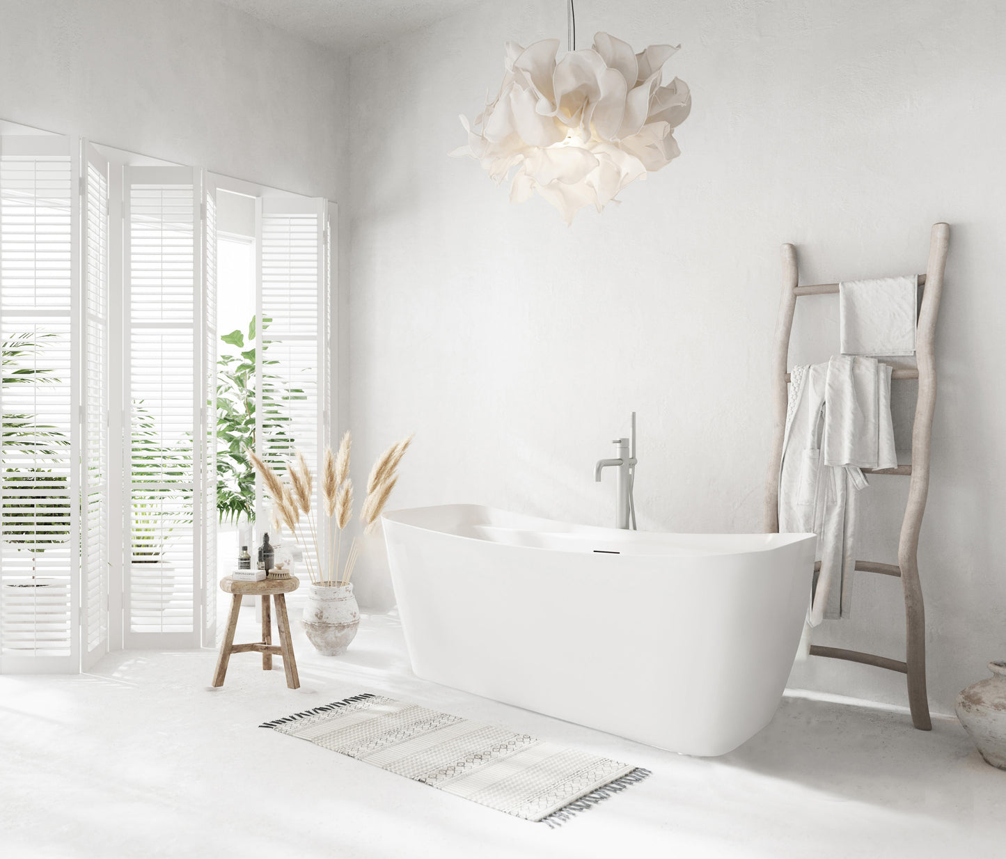 59 inch Soaking Bathtub in Glossy White with Brushed Nickel Trim