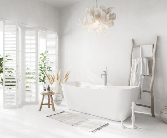 67 inch Soaking Bathtub in Glossy White with Brushed Nickel Trim
