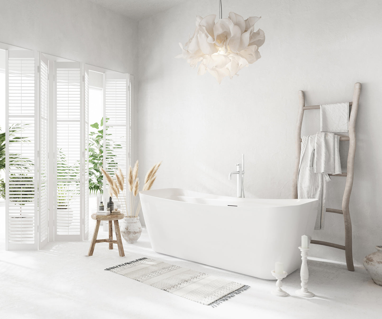 67 inch Soaking Bathtub in Glossy White with Polished White Trim