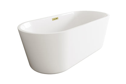 59 inch Soaking Bathtub in Glossy White with Brushed Gold Trim