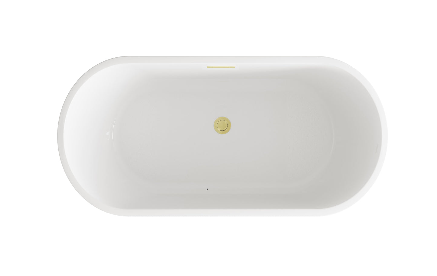 59 inch Soaking Bathtub in Glossy White with Brushed Gold Trim