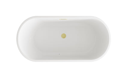 59 inch Soaking Bathtub in Glossy White with Brushed Gold Trim