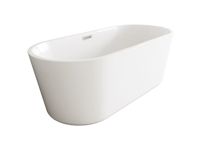 59 inch Soaking Bathtub in Glossy White with Brushed Nickel Trim