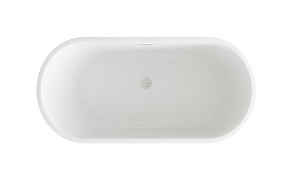 59 inch Soaking Bathtub in Glossy White with Brushed Nickel Trim