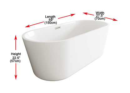 59 inch Soaking Bathtub in Glossy White with Brushed Nickel Trim