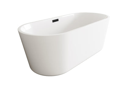 59 inch Soaking Bathtub in Glossy White with Matte Black Trim