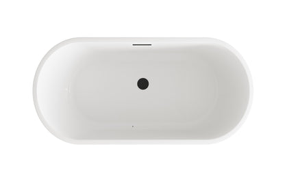 59 inch Soaking Bathtub in Glossy White with Matte Black Trim