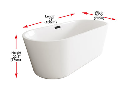 59 inch Soaking Bathtub in Glossy White with Matte Black Trim