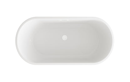 59 inch Soaking Bathtub in Glossy White with Polished White Trim