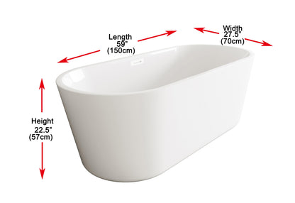 59 inch Soaking Bathtub in Glossy White with Polished White Trim