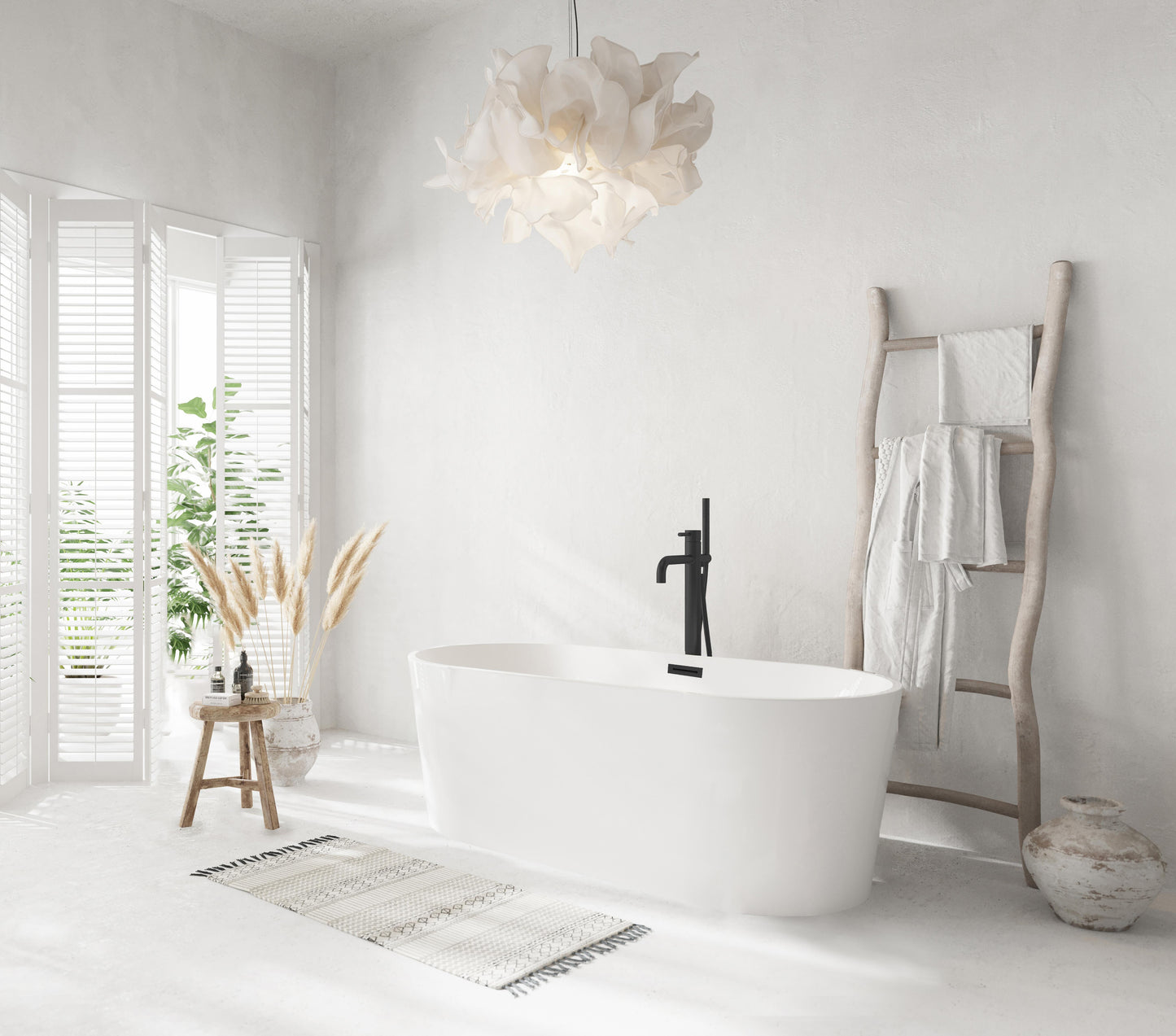 59 inch Bathtub in Glossy White with Matte Black Trim