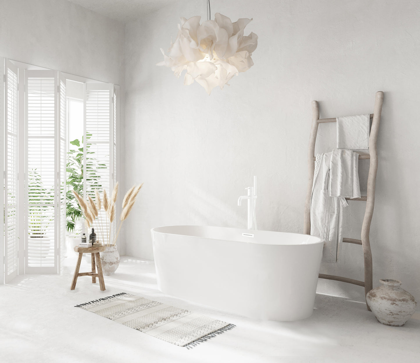 59 inch Bathtub in Glossy White with Polished White Trim