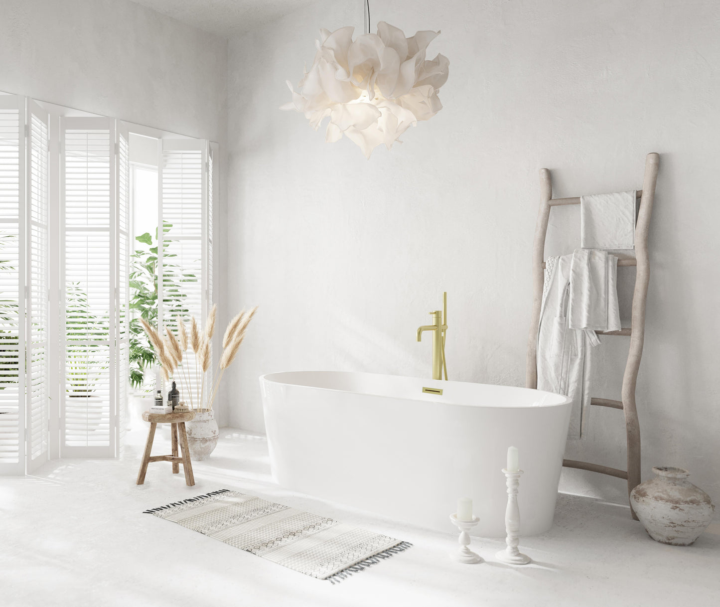 67 inch Bathtub in Glossy White with Brushed Gold Trim