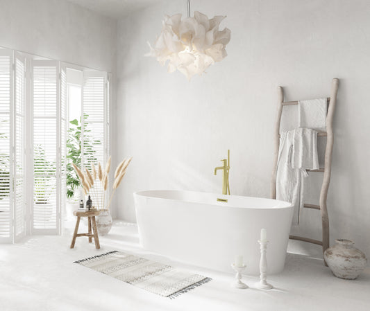 67 inch Bathtub in Glossy White with Brushed Gold Trim