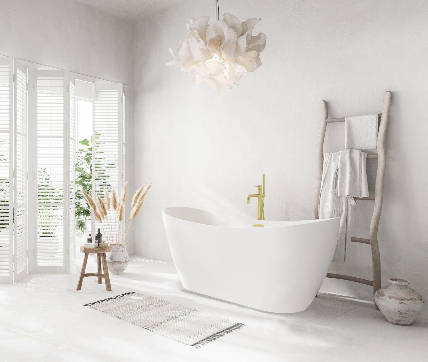 59 inch Bathtub in Glossy White with Brushed Gold Trim