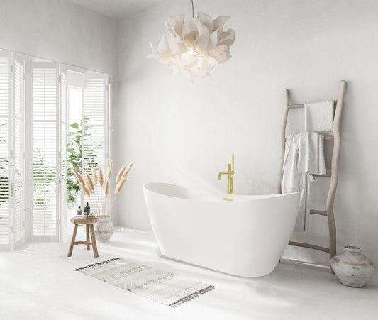 59 inch Bathtub in Glossy White with Brushed Gold Trim