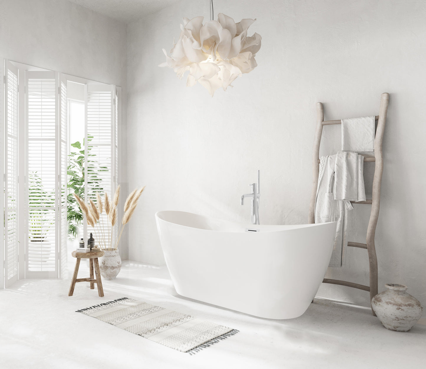 59 inch Bathtub in Glossy White with Chrome Trim