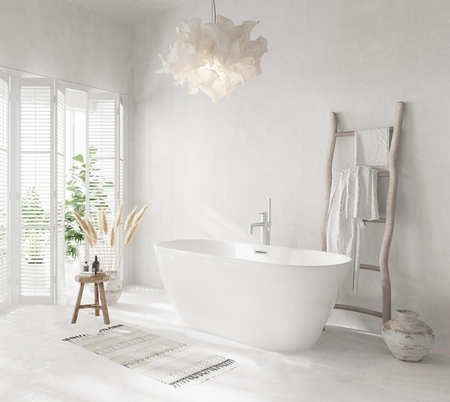 59 inch Bathtub in Glossy White with Brushed Nickel Trim