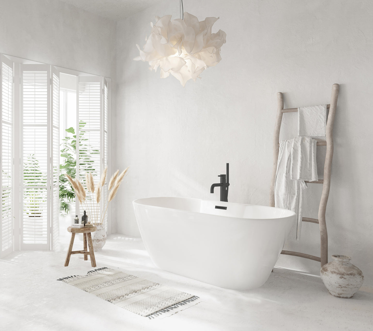 59 inch Bathtub in Glossy White with Matte Black Trim