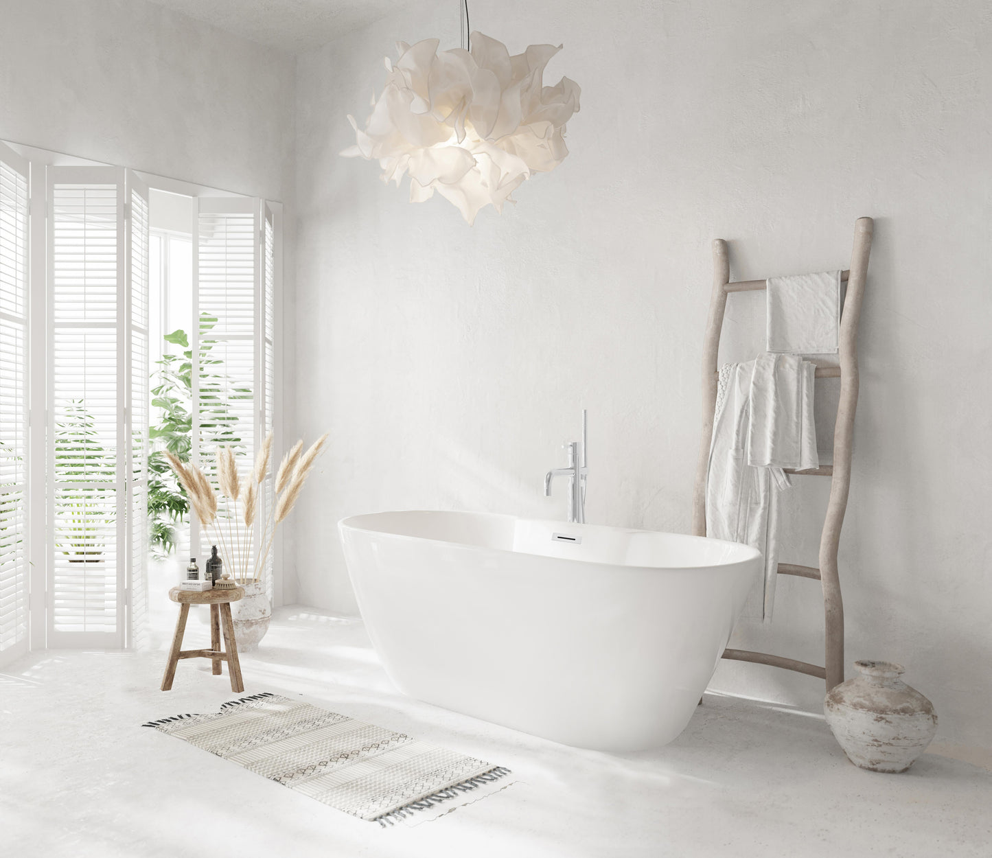 59 inch Bathtub in Glossy White with Chrome Trim