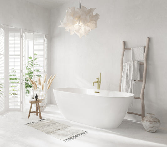 67 inch Bathtub in Glossy White with Brushed Gold Trim