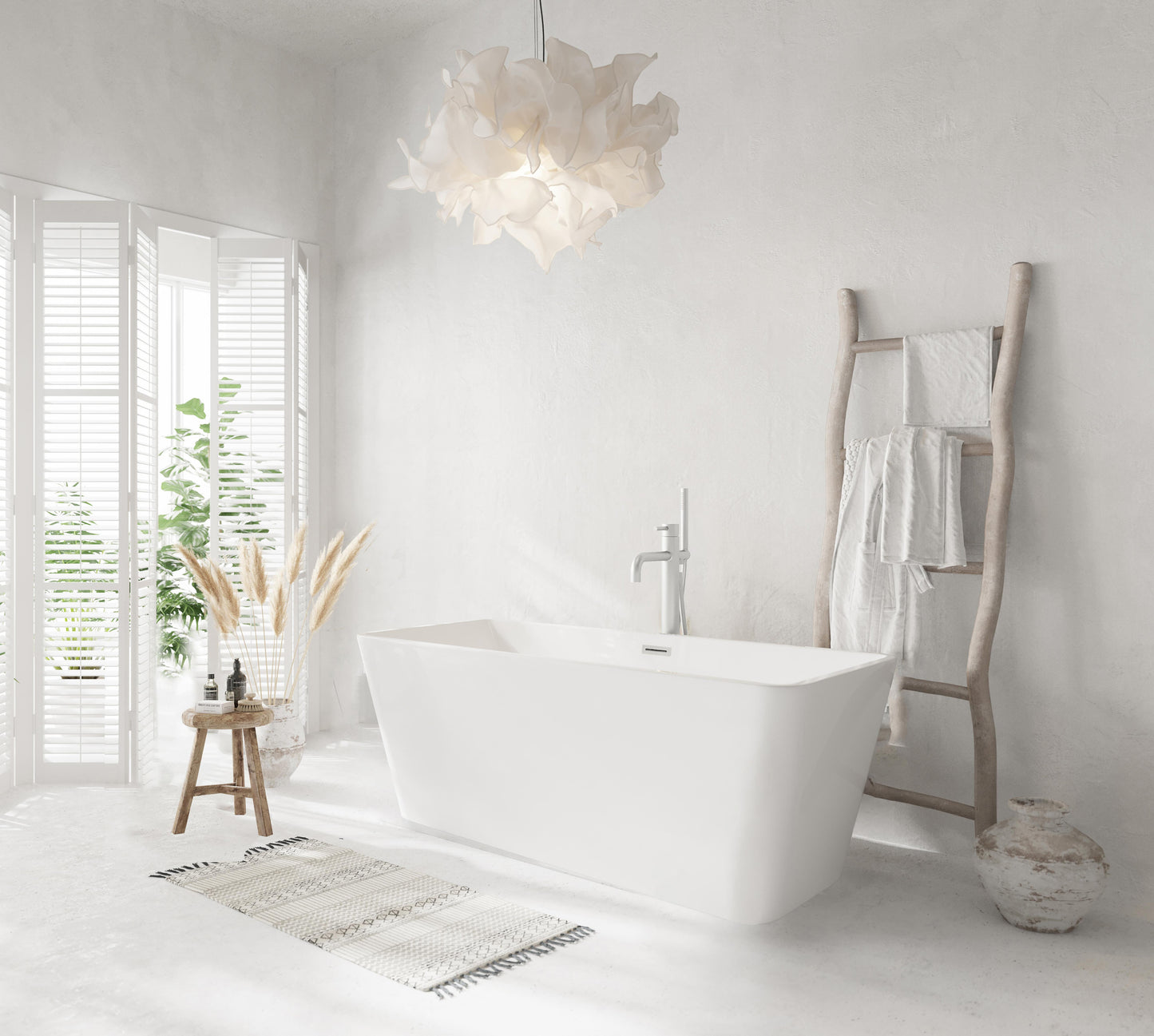 59 inch Bathtub in Glossy White with Brushed Nickel Trim