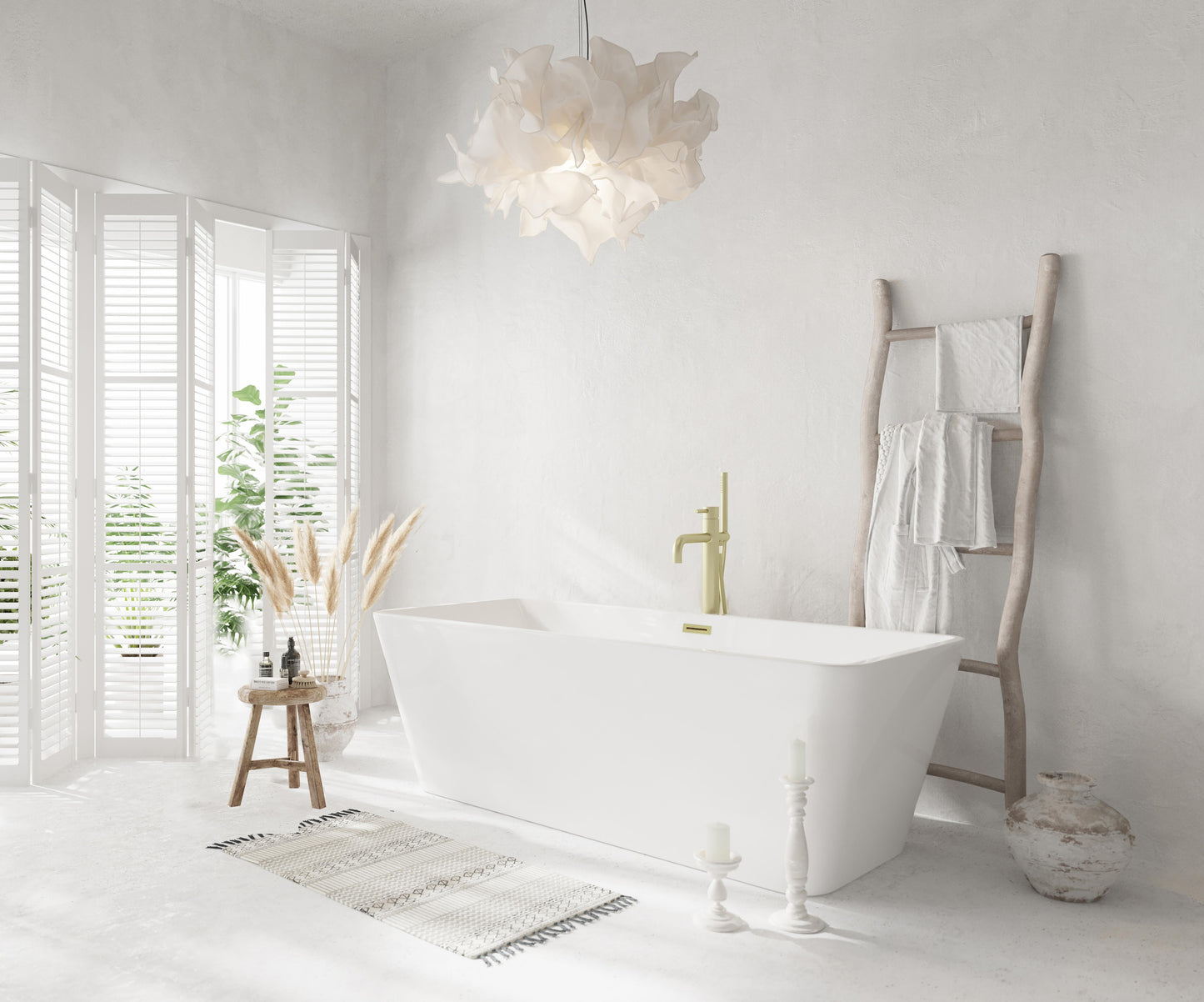 67 inch Bathtub in Glossy White with Brushed Gold Trim