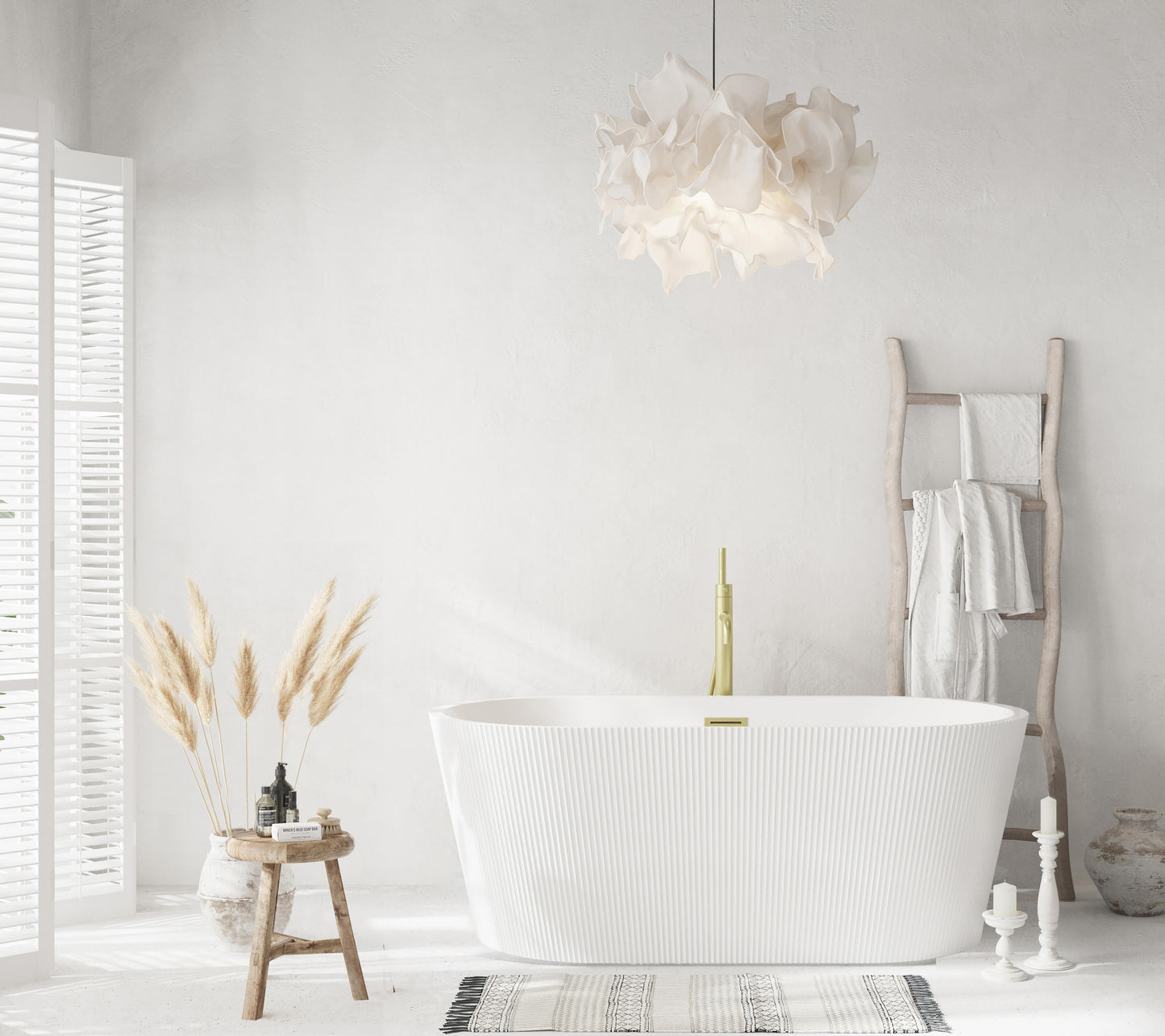 59 inch Bathtub in Glossy White with Brushed Gold Trim