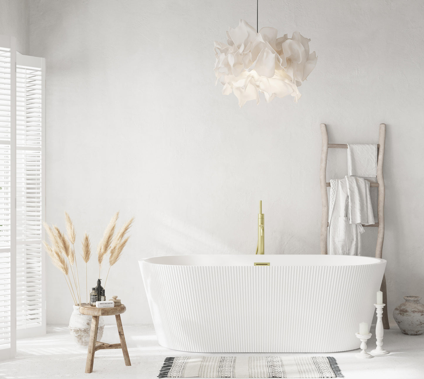67 inch Bathtub in Glossy White with Brushed Gold Trim