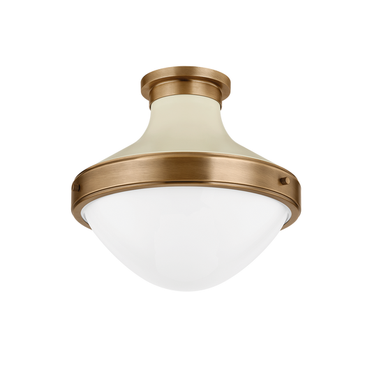 MAXTON FLUSH MOUNT with PATINA BRASS AND SOFT SAND Finish