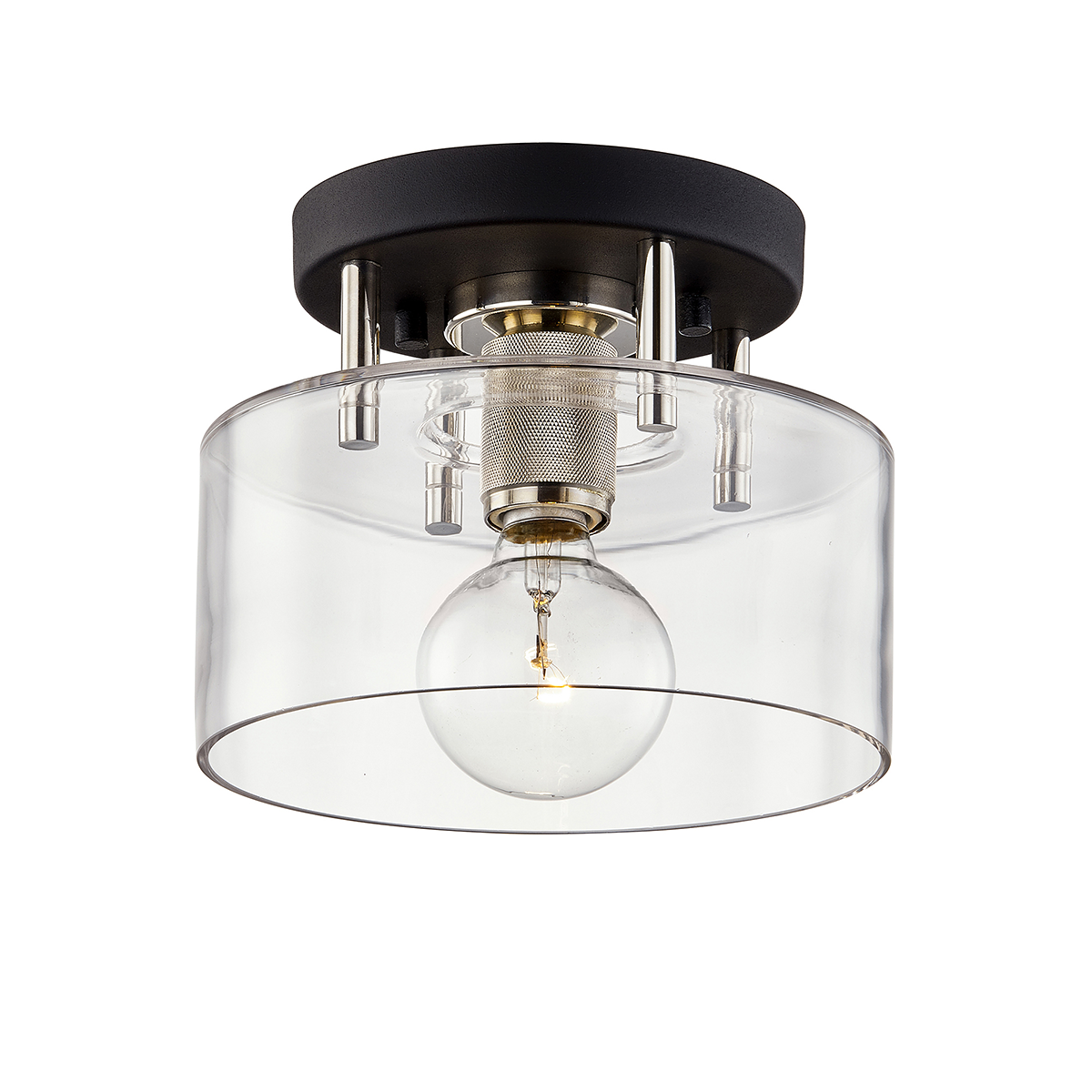 Bergamot Station Semi Flush with TEXTURED BLACK & POLISH NICKEL Finish