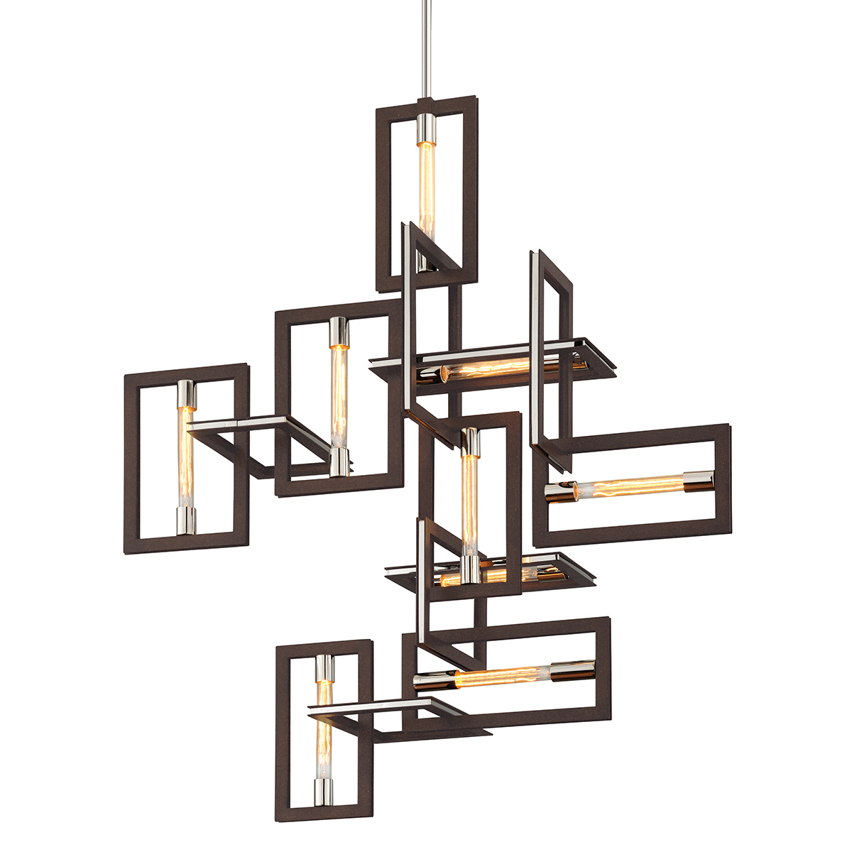 Enigma Chandelier with BRONZE WITH POLISHED STAINLESS Finish
