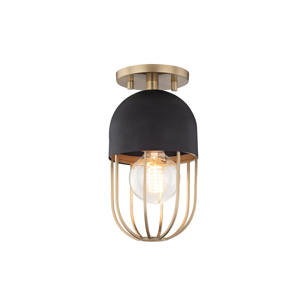Haley Semi Flush in Aged Brass/black Finish