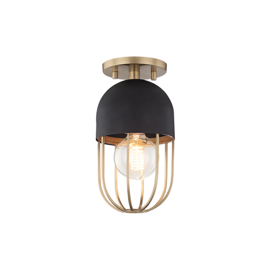 Haley Semi Flush in Aged Brass/black Finish