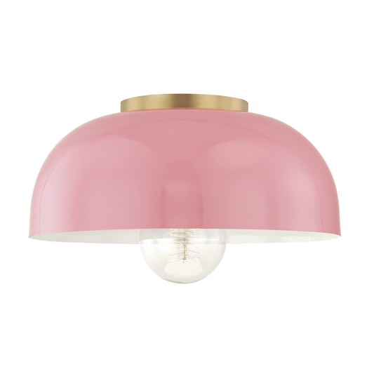 Avery Flush Mount in Aged Brass/pink Finish