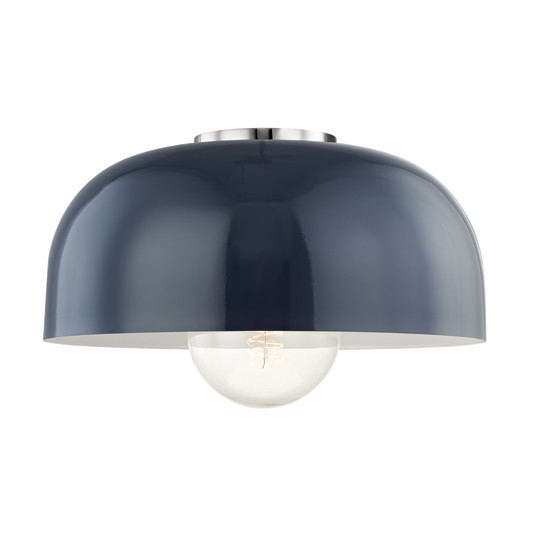 Avery Flush Mount in Polished Nickel/navy Finish