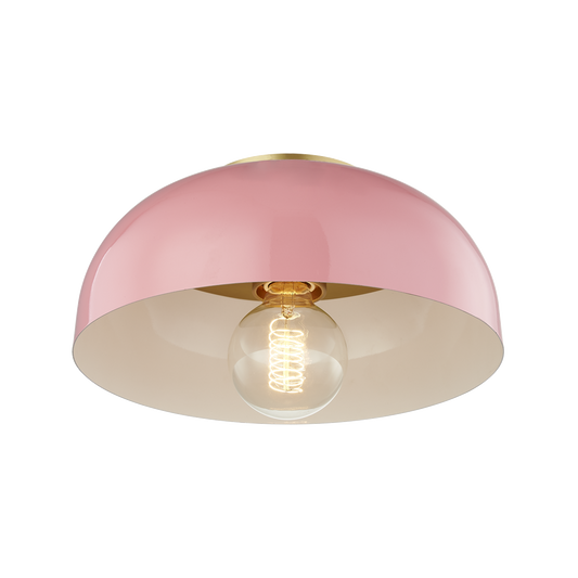 Avery Flush Mount in Aged Brass/pink Finish