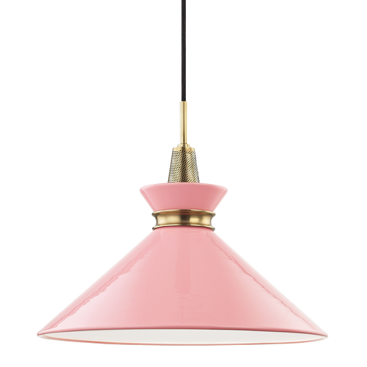 Kiki Pendant in Aged Brass/pink Finish