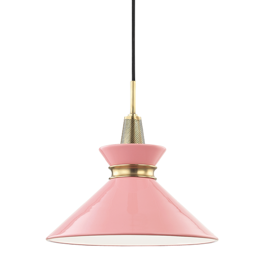 Kiki Pendant in Aged Brass/pink Finish
