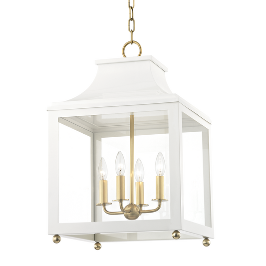 Leigh Lantern in Aged Brass/soft Off White Finish