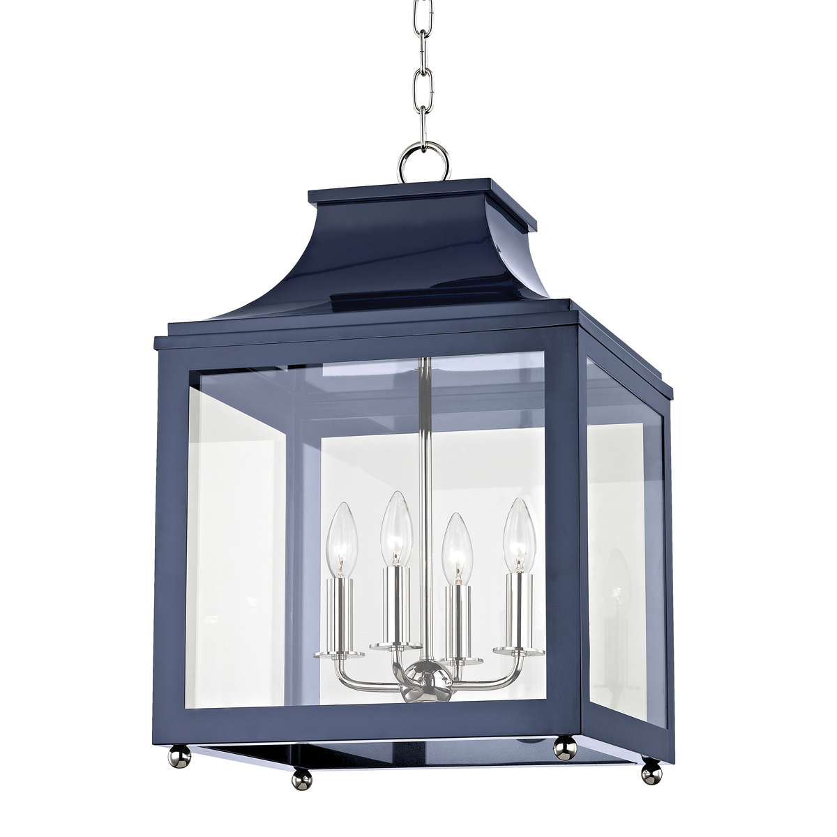 Leigh Lantern in Polished Nickel/navy Finish
