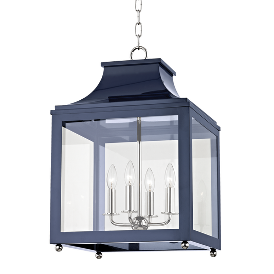 Leigh Lantern in Polished Nickel/navy Finish