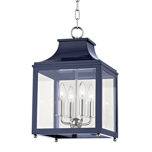 Leigh Lantern in Polished Nickel/navy Finish