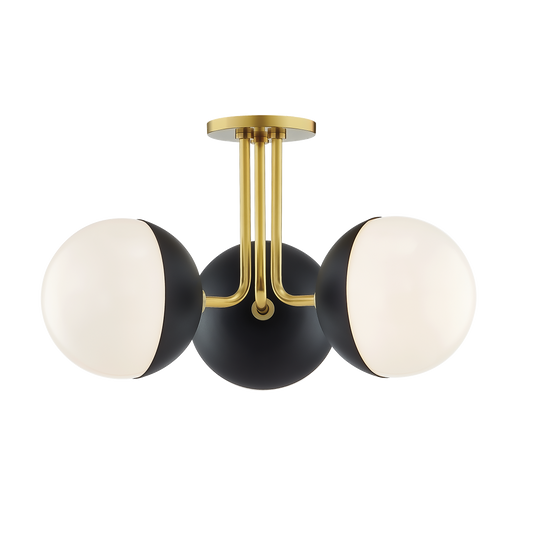 Renee Semi Flush in Aged Brass/black Finish