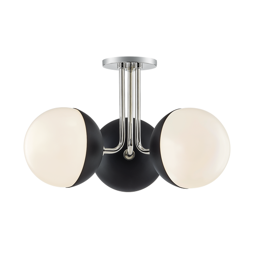 Renee Semi Flush in Polished Nickel/black Finish