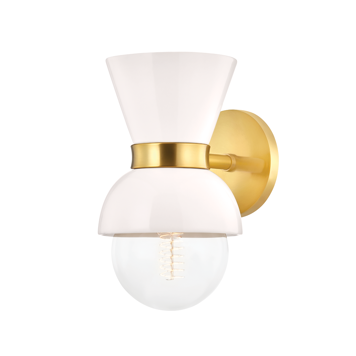Gillian Wall Sconce in AGED BRASS/CERAMIC GLOSS CREAM Finish
