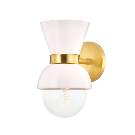 Gillian Wall Sconce in AGED BRASS/CERAMIC GLOSS CREAM Finish